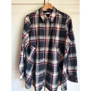 Foxcroft NYC Plaid Non-Iron Button Down Long Sleeve Plaid Shirt Womens 12
